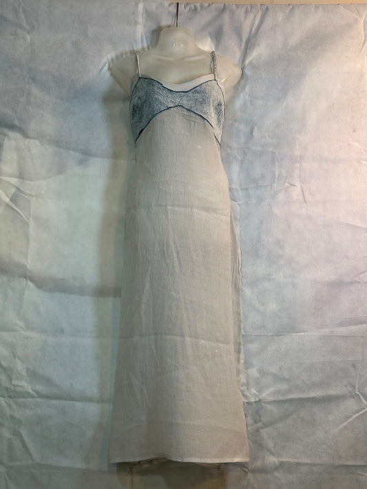 Preloved NWT Zara Acid Wash Denim Effect Bustier Sheer Crinkle Maxi Dress