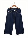 Preloved Kids Wide-Leg Cropped Denim Jeans – Deep Indigo Raw Wash (Size 4T/5T)