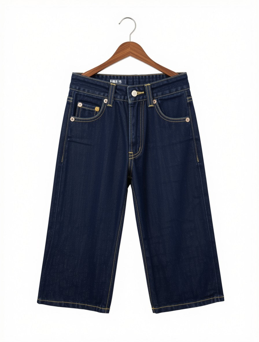 Preloved Kids Wide-Leg Cropped Denim Jeans – Deep Indigo Raw Wash (Size 4T/5T)