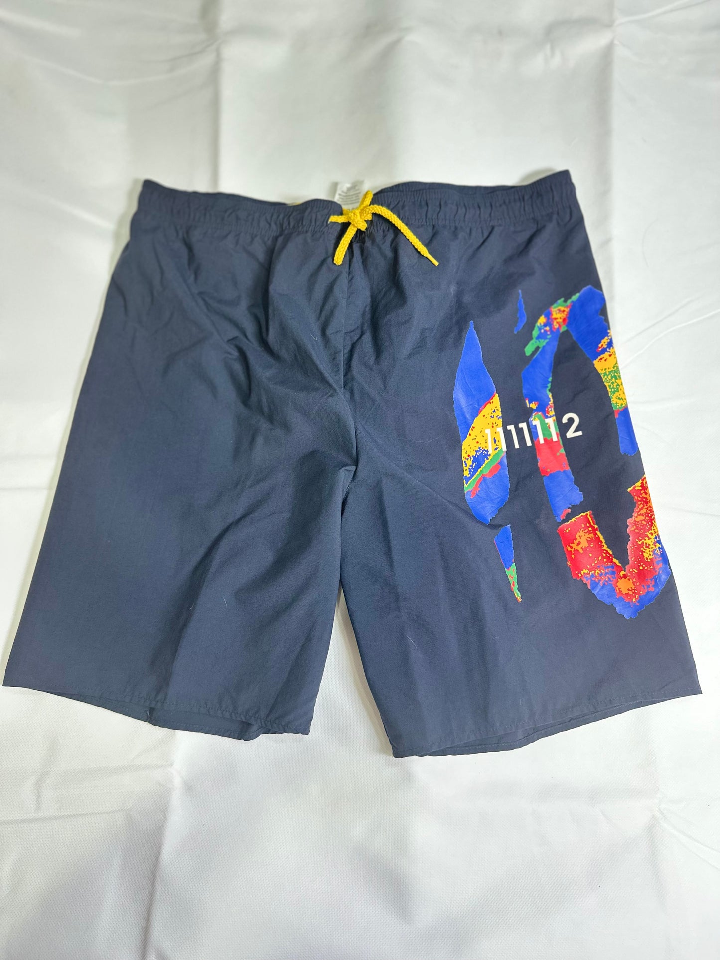 Men's Preloved Navy Blue Graphic Quick-Dry Swim Trunks Shorts