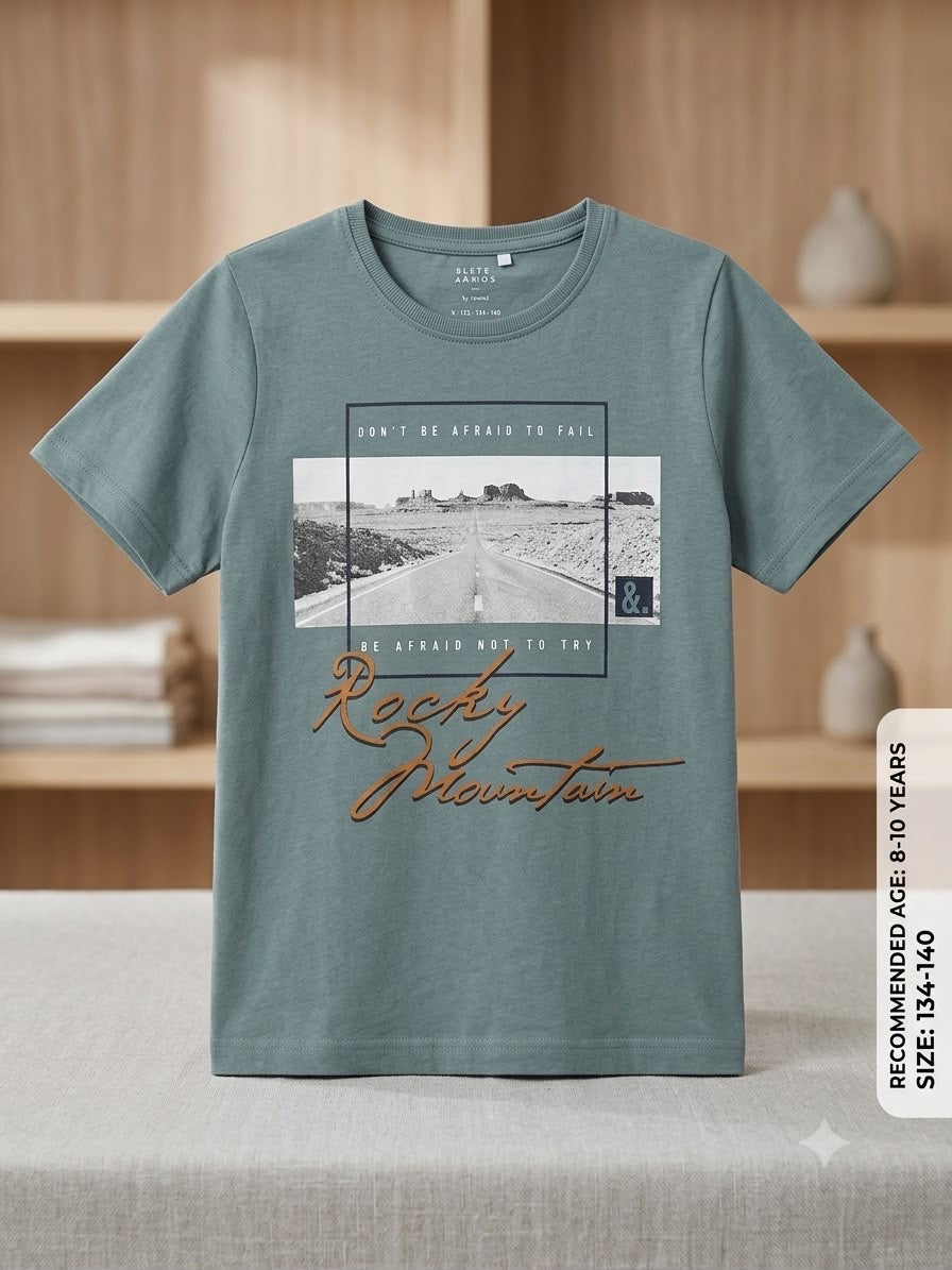 Preloved Kids "Rocky Mountain" Graphic T-Shirt – Sage Green (Ages 8-10)