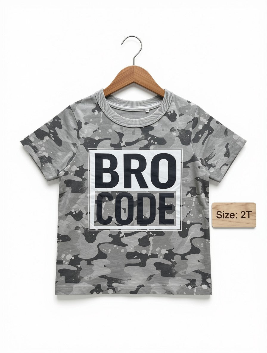 Preloved Toddler "Bro Code" Camouflage Graphic T-Shirt – Grey (Size 2T)