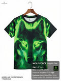 Mystik Wolves Wolf Force Graphic T-Shirt Kids Age 6–8 Years | Neon Wolf Print Tee | Excellent Condition