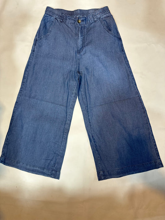 Ladies' Preloved Mid-Wash Soft Denim Wide-Leg Culottes