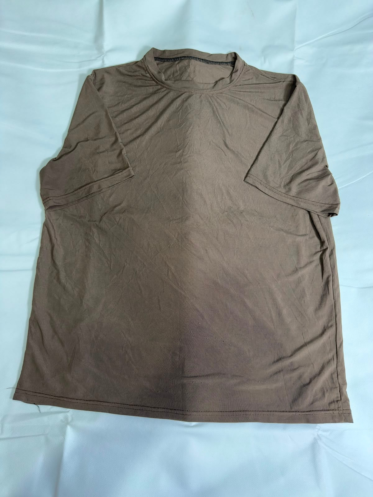 Men's Preloved Mocha Brown Ribbed Mock-Neck Short Sleeve T-Shirt