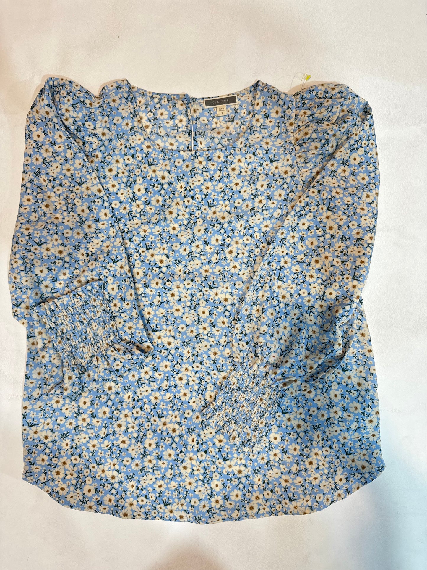 Ladies' Preloved Light Blue Floral Smocked Cuff Chiffon Blouse