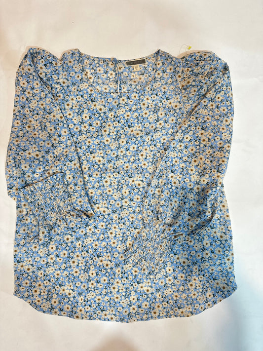 Ladies' Preloved Light Blue Floral Smocked Cuff Chiffon Blouse