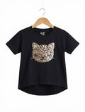 Preloved Girls Reversible Sequin Cat T-Shirt