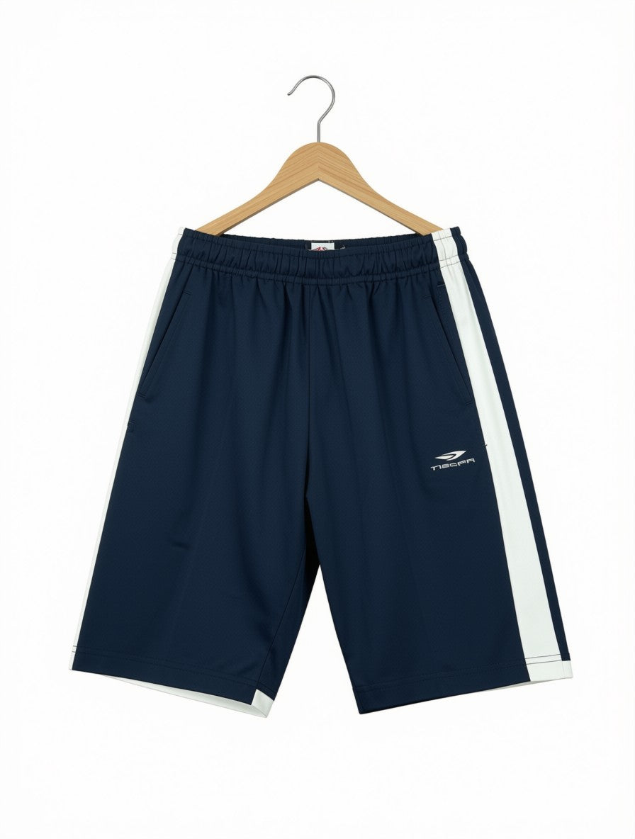 Boys Preloved Navy Blue & White Track Sports Shorts (Size 11-12 Years)