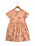 Preloved Kids Unicorn Print Short-Sleeve Dress – Peach & Dusty Pink (Size 7-8 Years)