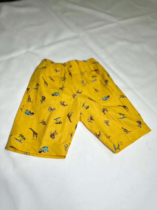 Boys Preloved Bright Yellow Safari Animal Casual Shorts
