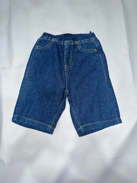 Boys Preloved Mid-Wash Wide-Leg Pleated Denim Shorts