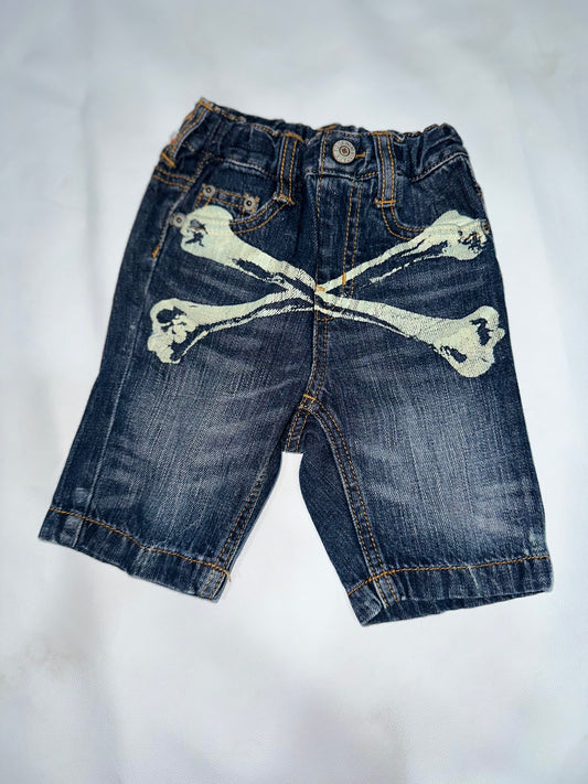 Boys Preloved Blue Crossbones Denim Shorts