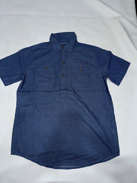 Boys Preloved Blue Textured Half-Placket Shirt