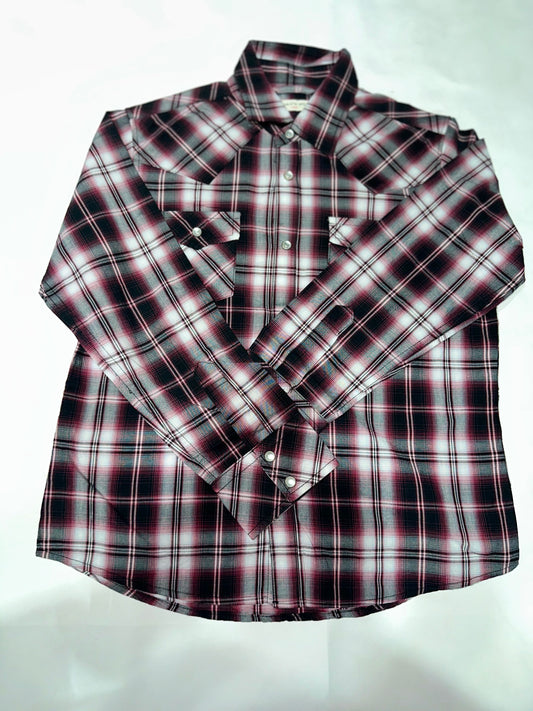 Boys Preloved Maroon Western Plaid Shirt