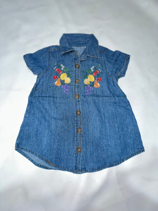 Girls Preloved Embroidered Fruit Denim Top