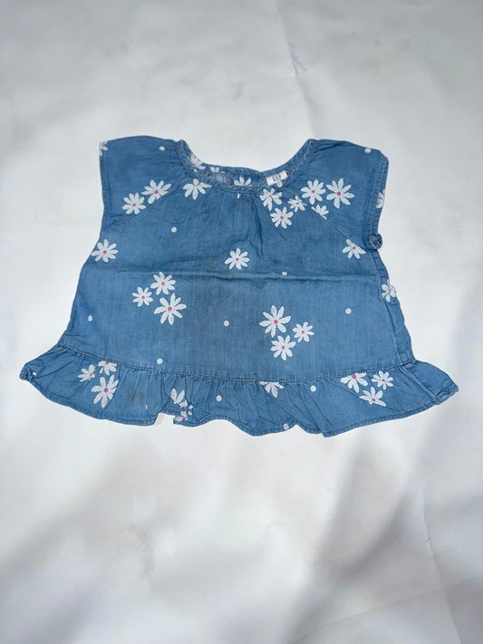Girls Preloved Daisy Chambray Ruffled Top
