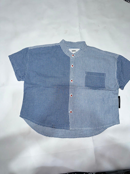 Girls Preloved Baggy Asymmetric Striped & Checked Top