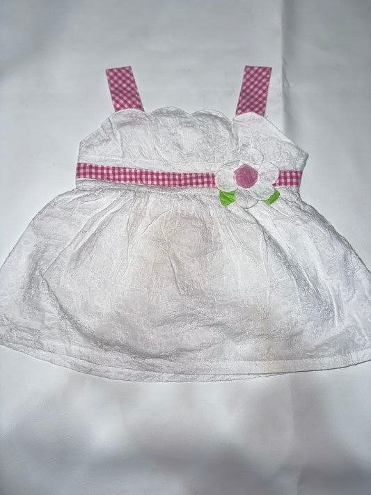 Girls Preloved Pink Gingham Strap Floral Frock