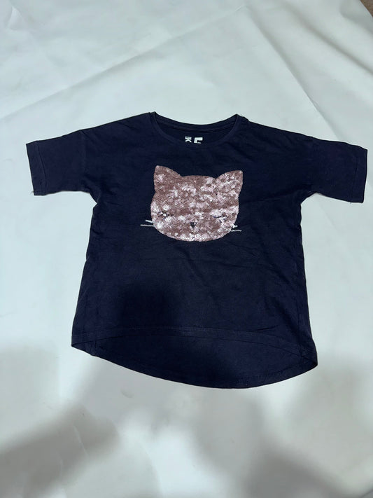 Preloved Girls Reversible Sequin Cat T-Shirt