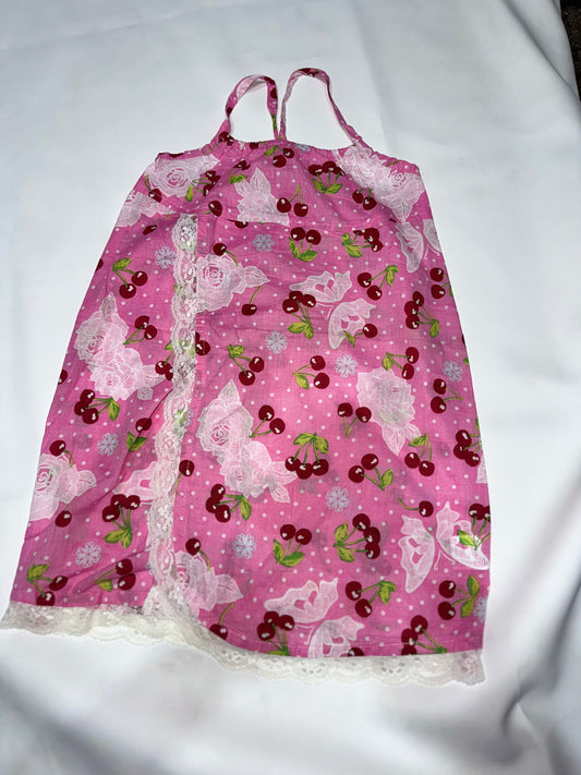 Girls' Preloved Pink Cherry Lace Sundress