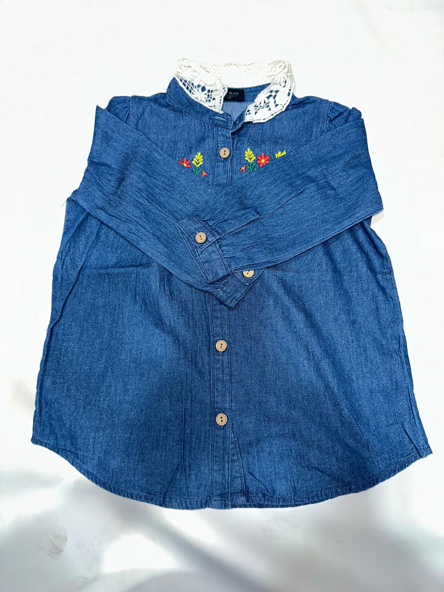 Girls' Preloved Embroidered Denim Shirt Dress