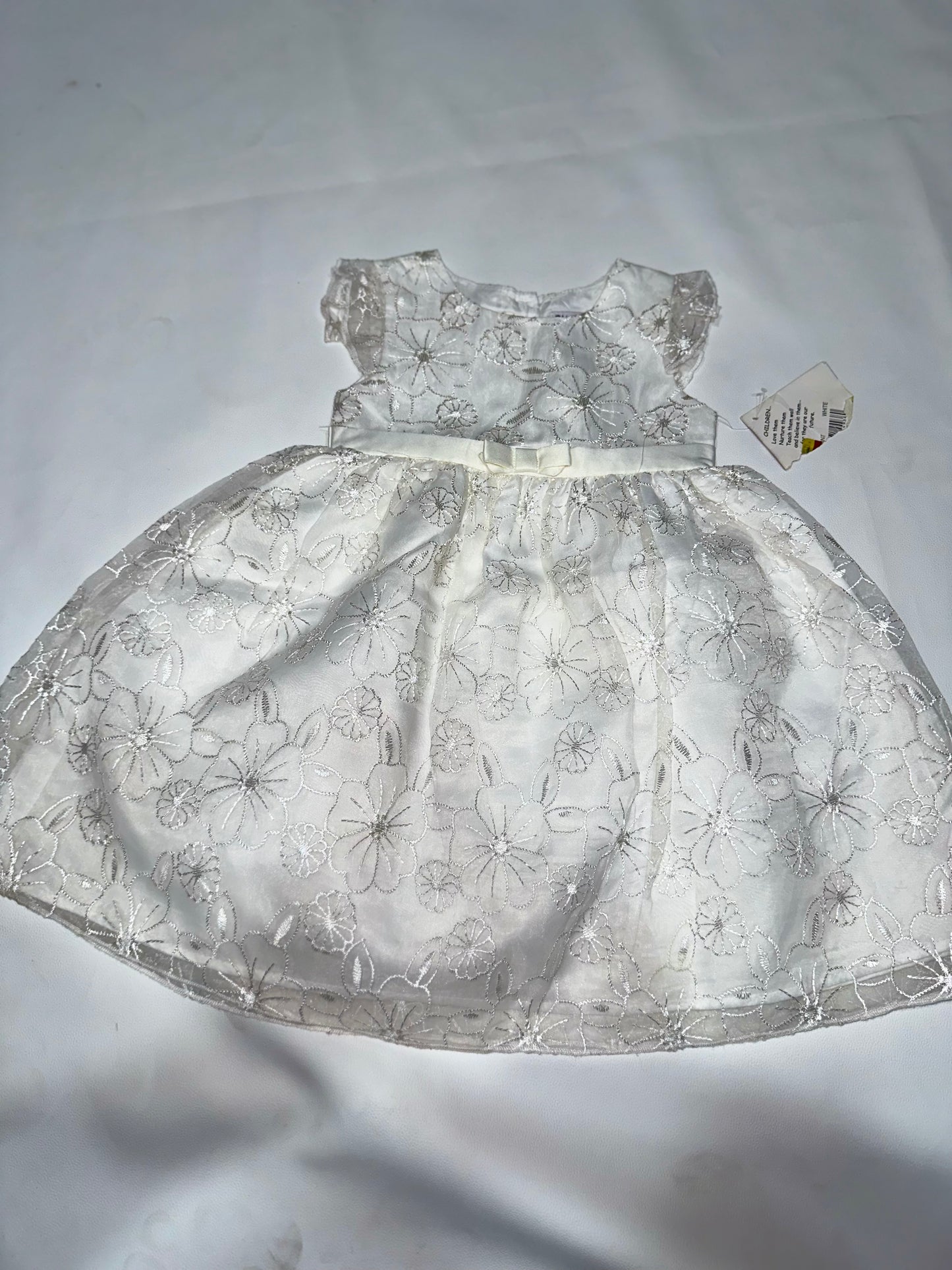 Girls' Preloved White Embroidered Organza Party Dress