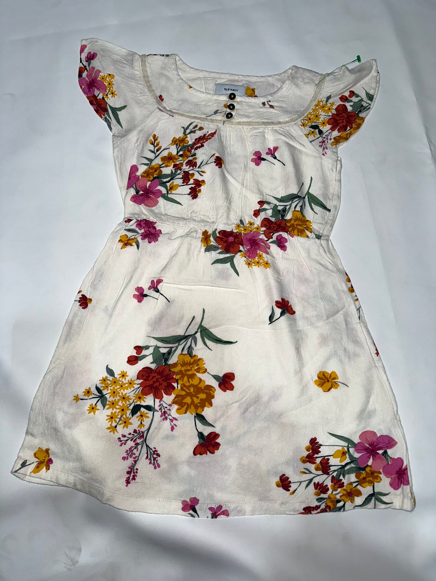 Girls' Preloved White Floral Flutter Dress