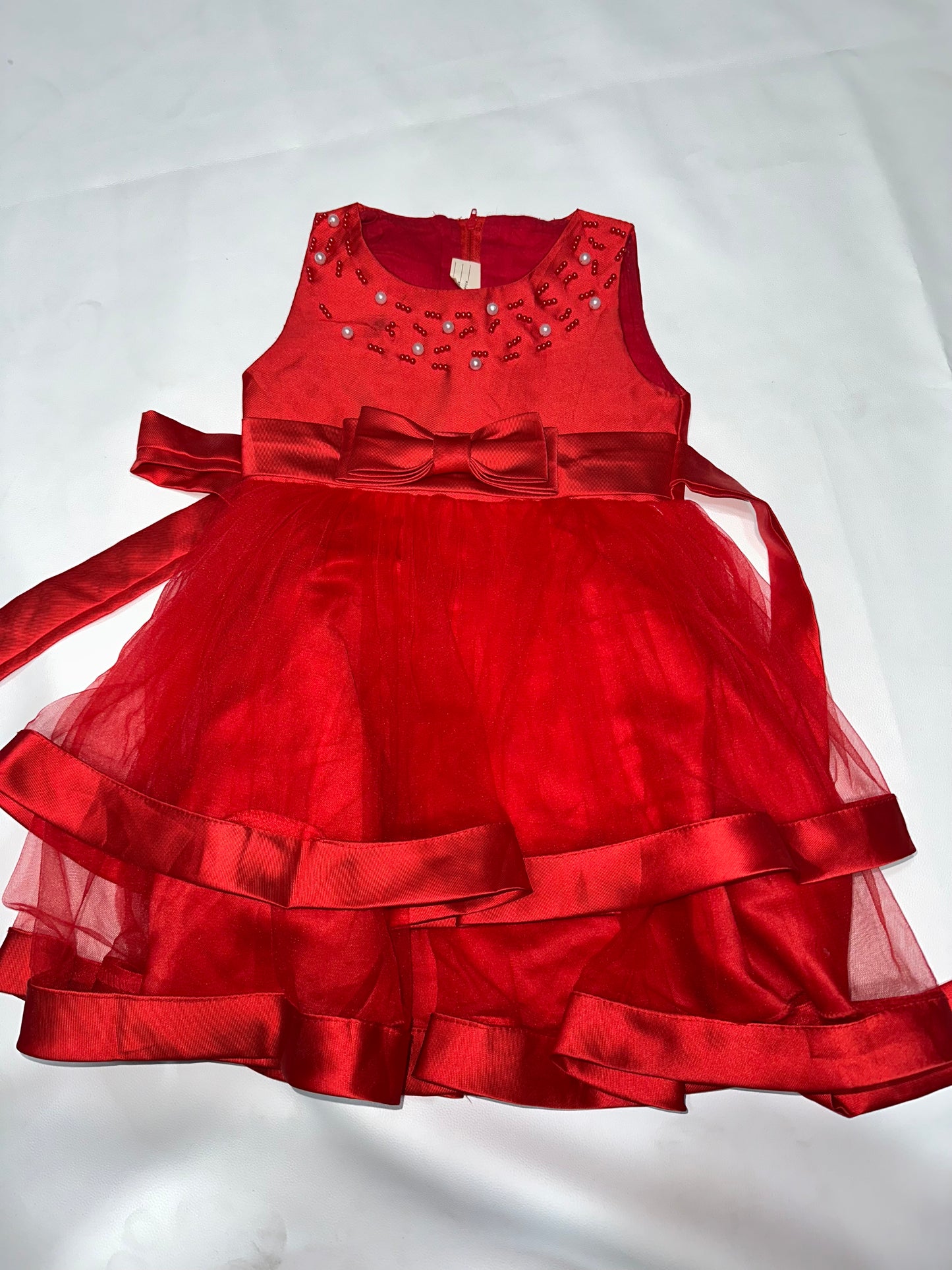 Girls' Preloved Red Pearl Tulle Party Dress
