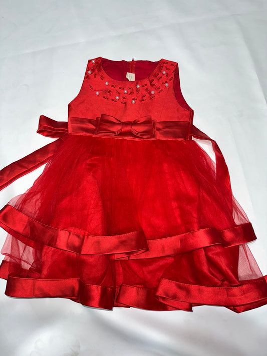 Girls' Preloved Red Pearl Tulle Party Dress