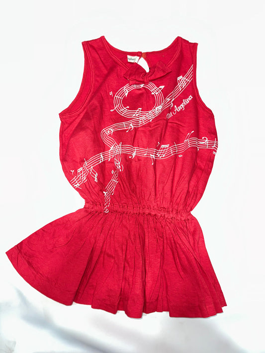 Girls' Preloved Red Musical Note Dress