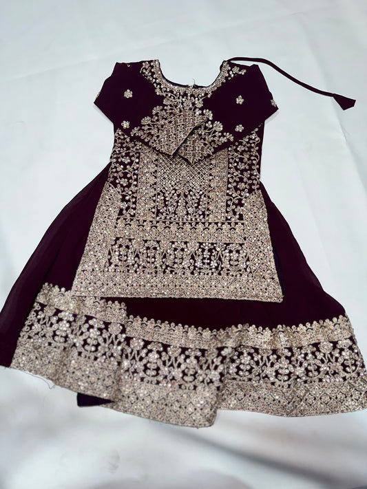 Girls' Preloved Embroidered Plum Chiffon Dress
