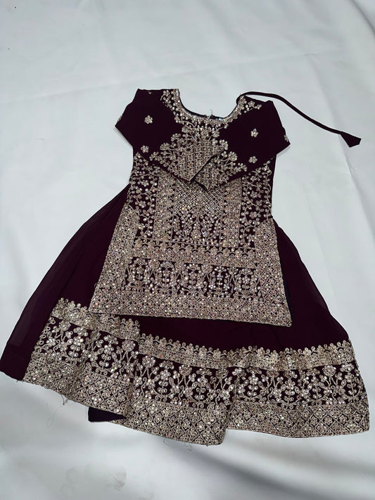 Girls' Preloved Embroidered Plum Chiffon Dress