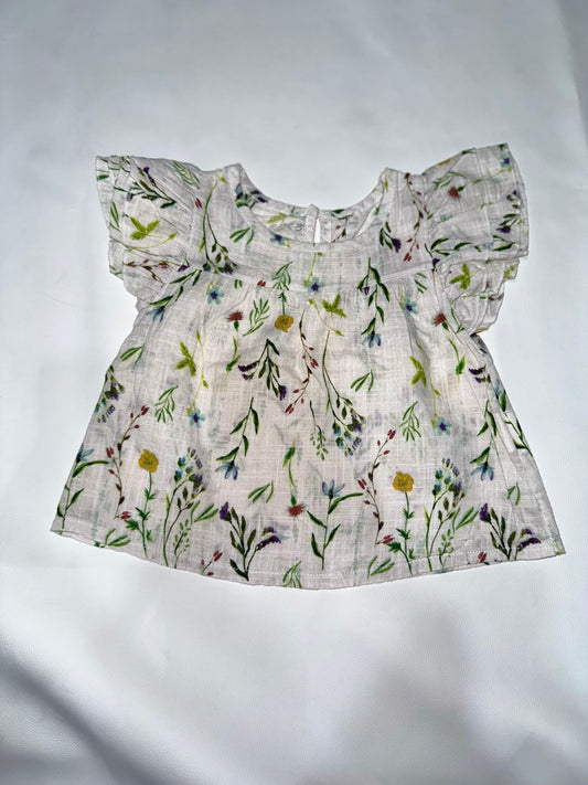 Girls' Preloved Floral Flutter Top