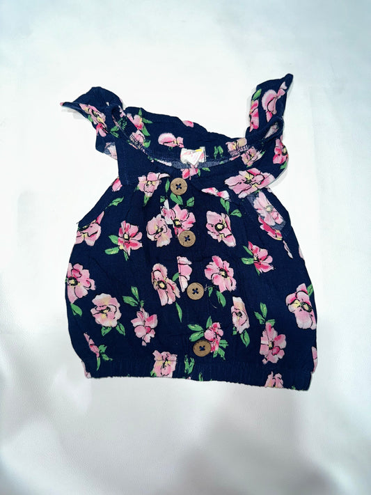 Girls' Preloved Navy Floral Ruffle Sleeveless Top
