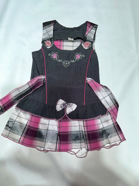 Girls' Preloved Grey & Pink Plaid Layered Dress