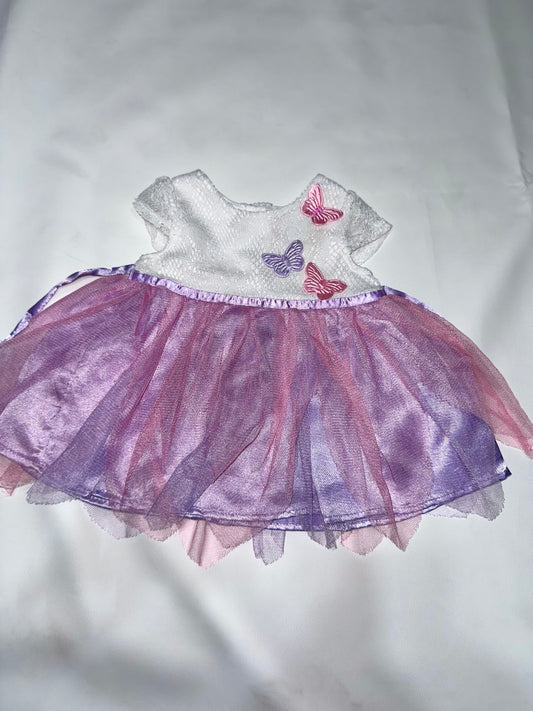 Girls' Preloved White Lace & Purple Butterfly Tulle Party Dress