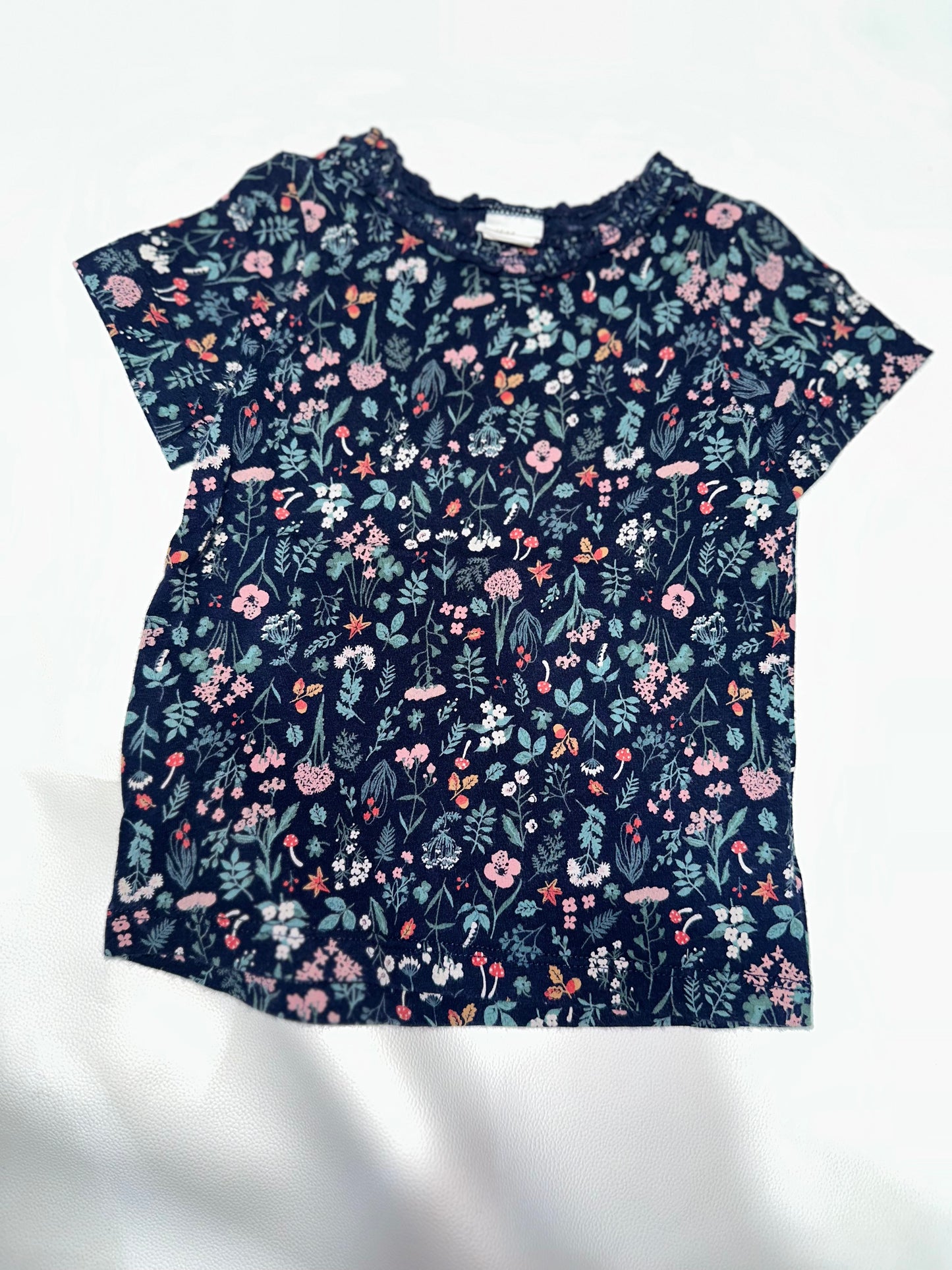 Girls' Preloved Dark Navy Floral Lettuce-Trim T-Shirt