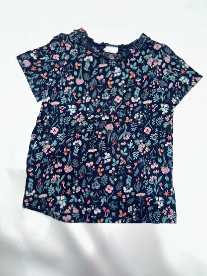Girls' Preloved Dark Navy Floral Lettuce-Trim T-Shirt
