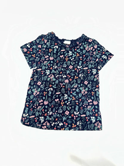 Girls' Preloved Dark Navy Floral Lettuce-Trim T-Shirt