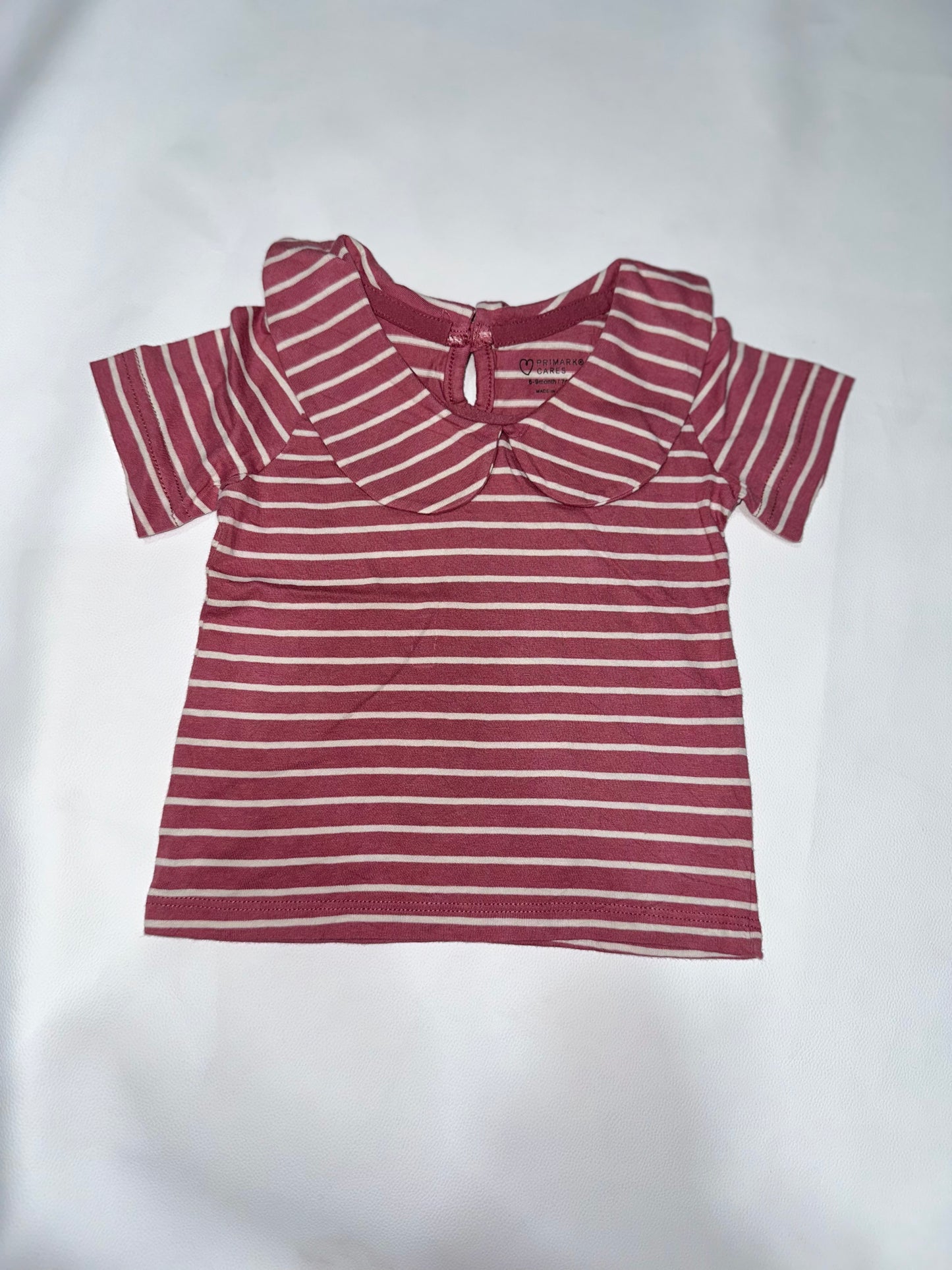 Girls' Preloved Dusty Pink Striped Peter Pan Collar Top