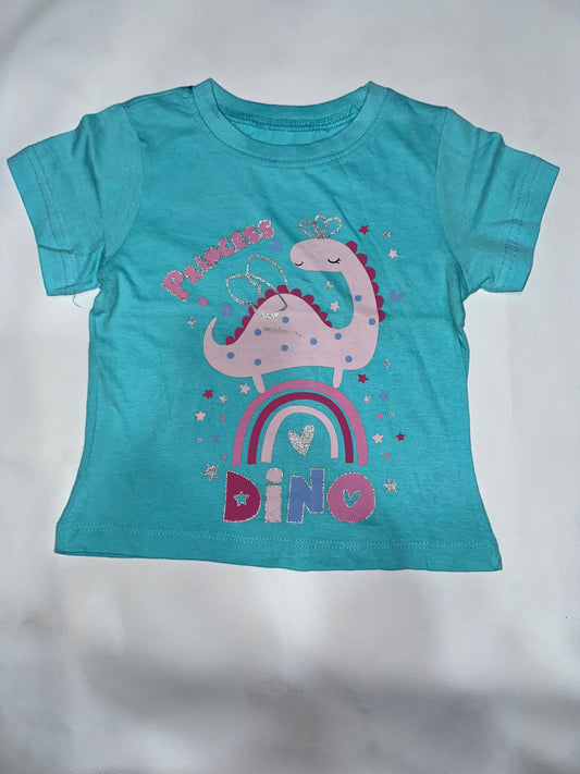Girls' Preloved Turquoise Princess Dino Graphic T-Shirt