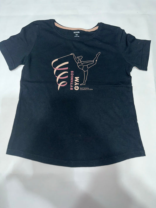 Girls' Preloved Black Kiabi Rhythmic Gym Graphic T-Shirt