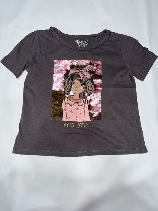 Girls' Preloved Charcoal Grey Sequin "Miss Jolie" T-Shirt