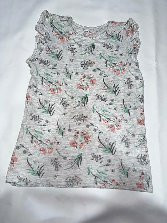Girls' Preloved Grey Floral Ruffle Sleeve Top