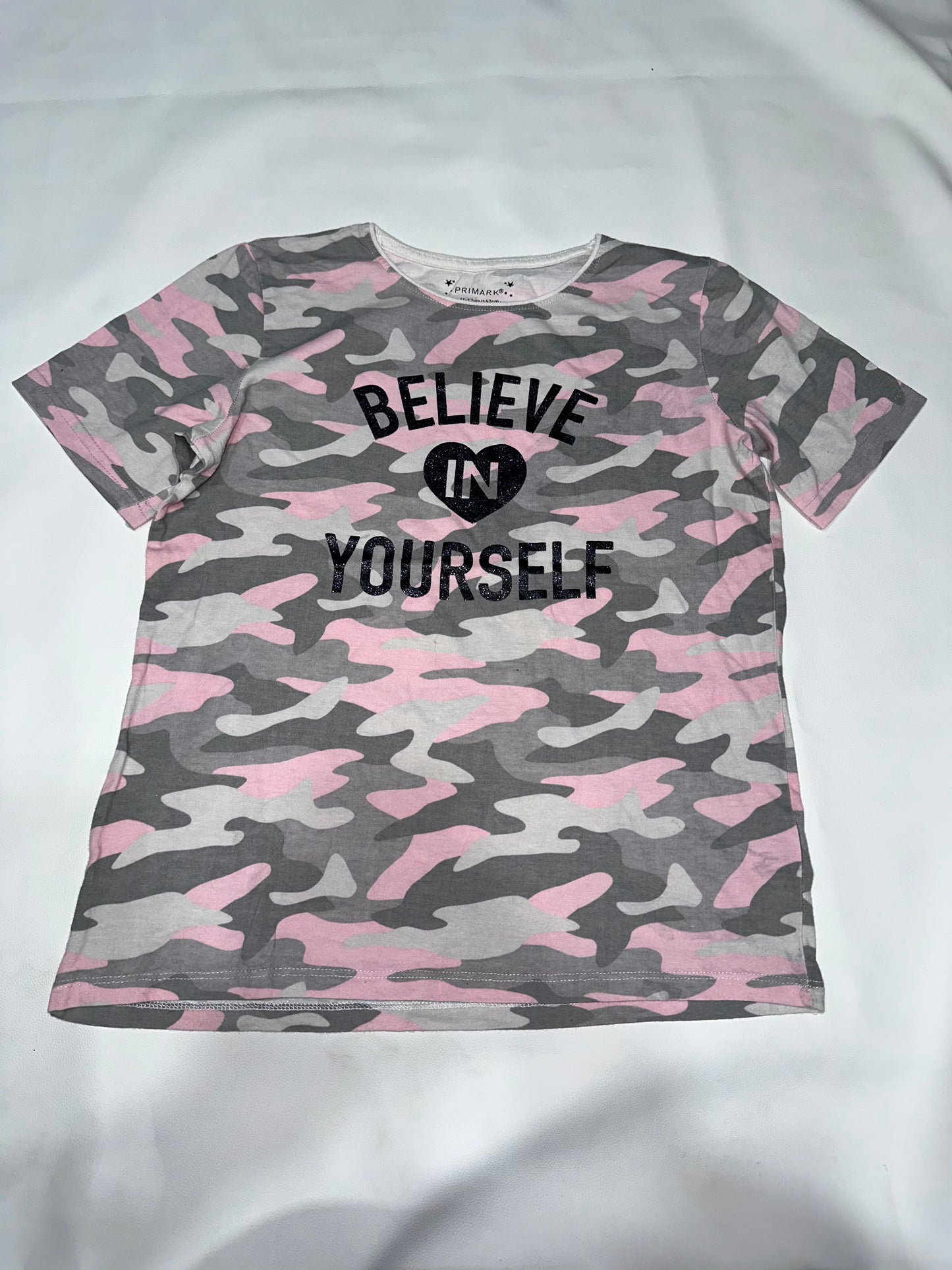 Girls' Preloved Pink Camo Glitter Slogan T-Shirt