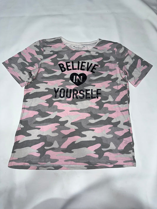 Girls' Preloved Pink Camo Glitter Slogan T-Shirt