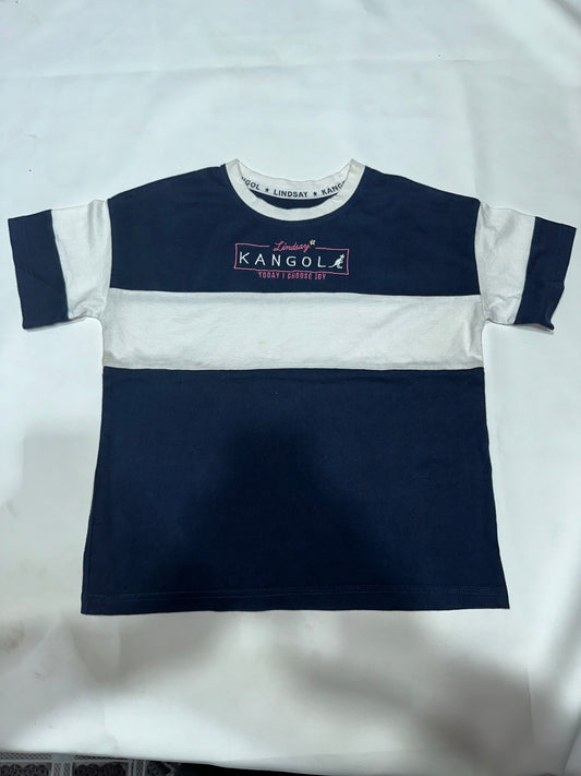 Girls' Preloved Navy & White Kangol Colorblock T-Shirt