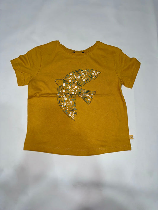 Girls' Preloved Mustard Yellow Floral Bird Graphic T-Shirt