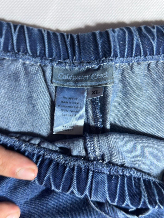 Preloved Coldwater Creek 100% Tencel Elastic-Waist Drawstring Wide-Leg Chambray Pants